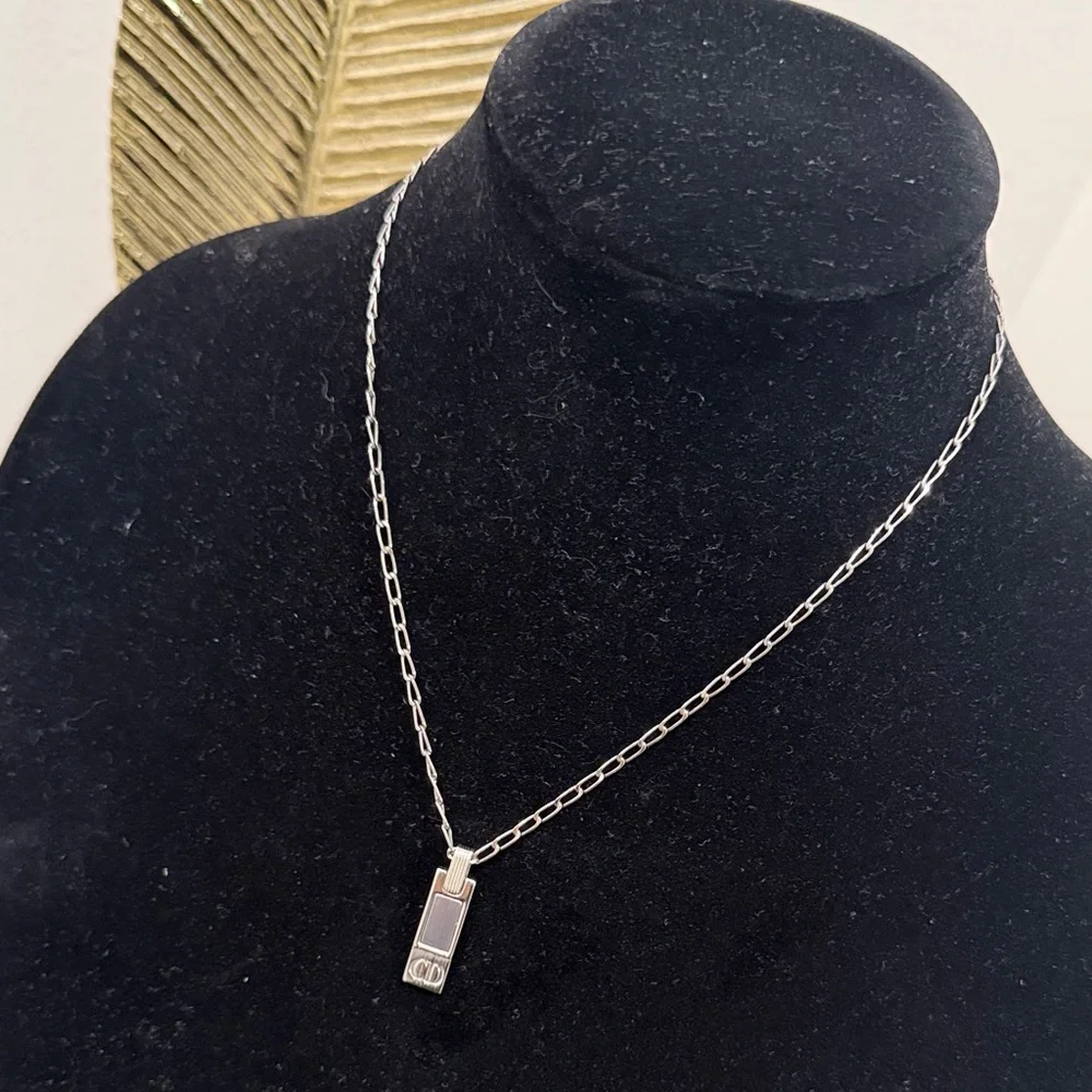 Christian Dior CD Logo Collier Vintage Silver Pendant Necklace - Picture 2 of 5